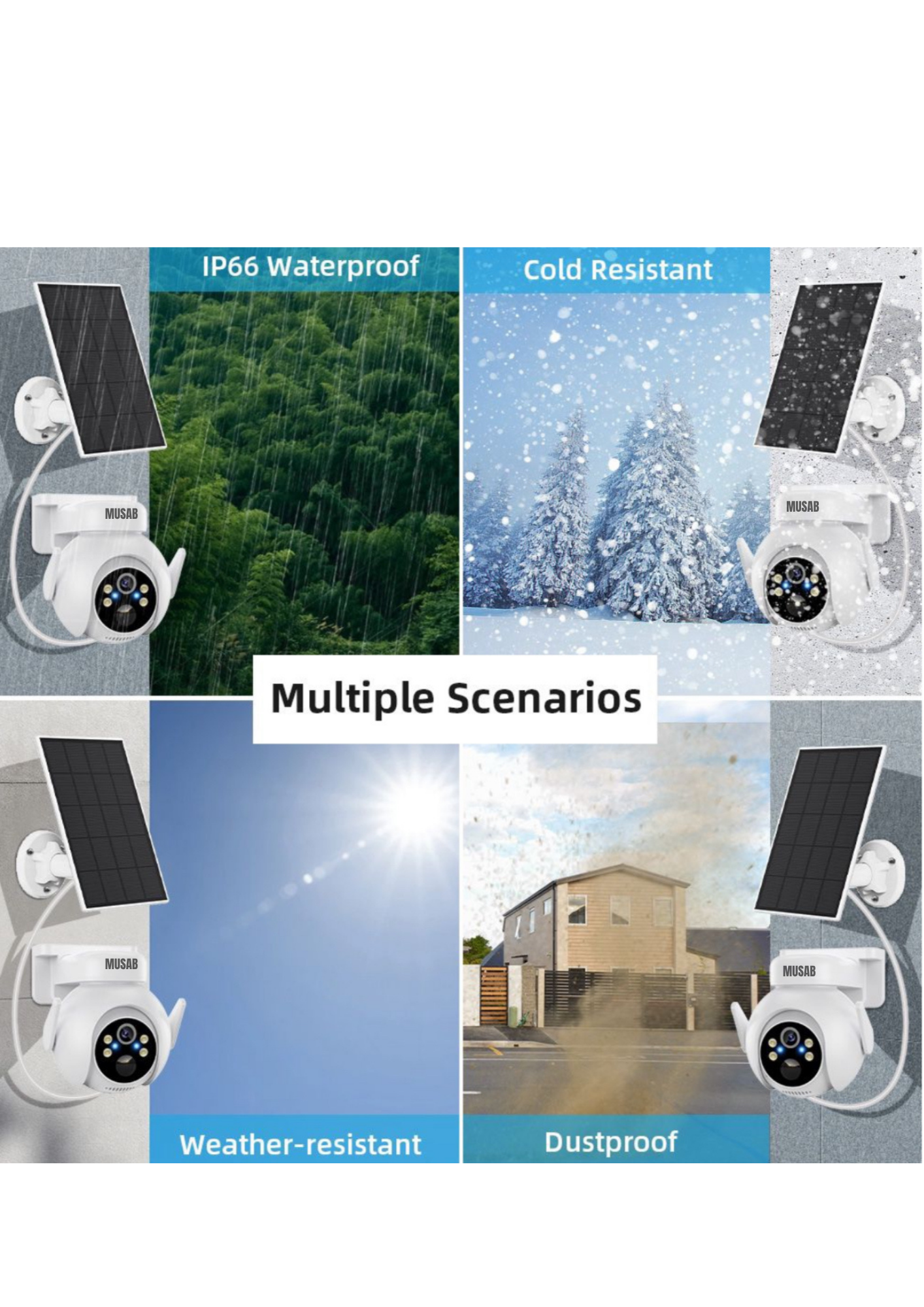 Musab 4MP Solar Camera Security Outdoor, Human Auto Tracking, Solar Panel